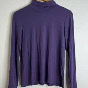 Eileen Fisher Purple Stretch Turtleneck Top Soft Knit Pullover Long Sleeve Sz M